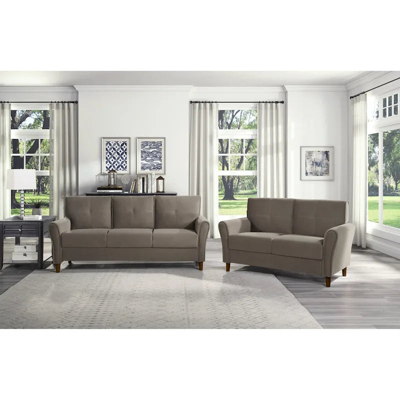 Causeuse capitonnée en velours marron avec cadre en bois massif - 57"L