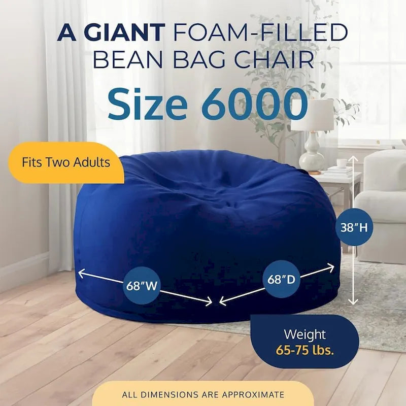 Pouf géant 6 pieds - fauteuil relaxant confortable d'intérieur, suédine bleue
