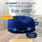 Pouf géant 6 pieds - fauteuil relaxant confortable d'intérieur, suédine bleue