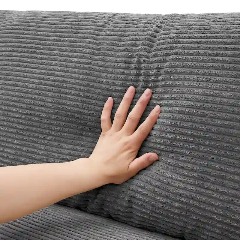 Canapé d'angle en velours côtelé de 340 cm avec port de chargement USB et méridienne de 127 cm - Capacité de 150 kg