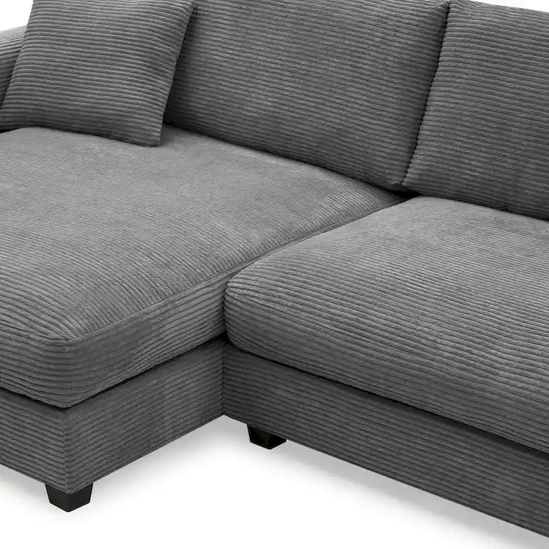 Canapé d'angle en velours côtelé de 340 cm avec port de chargement USB et méridienne de 127 cm - Capacité de 150 kg