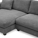 Canapé d'angle en velours côtelé de 340 cm avec port de chargement USB et méridienne de 127 cm - Capacité de 150 kg
