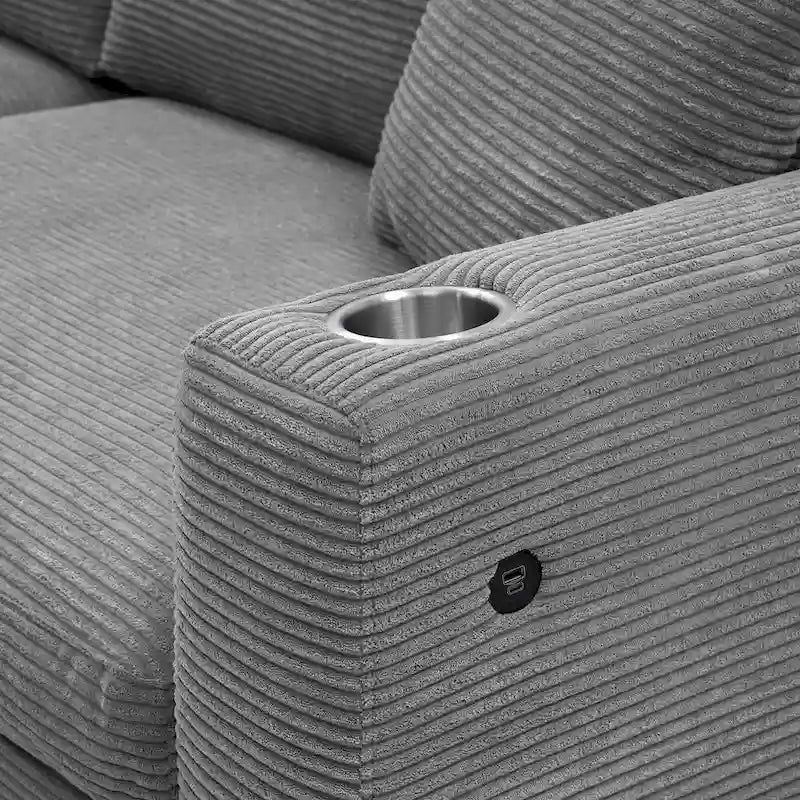 Canapé d'angle en velours côtelé de 340 cm avec port de chargement USB et méridienne de 127 cm - Capacité de 150 kg