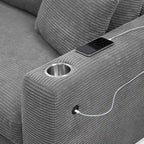 Canapé d'angle en velours côtelé de 340 cm avec port de chargement USB et méridienne de 127 cm - Capacité de 150 kg