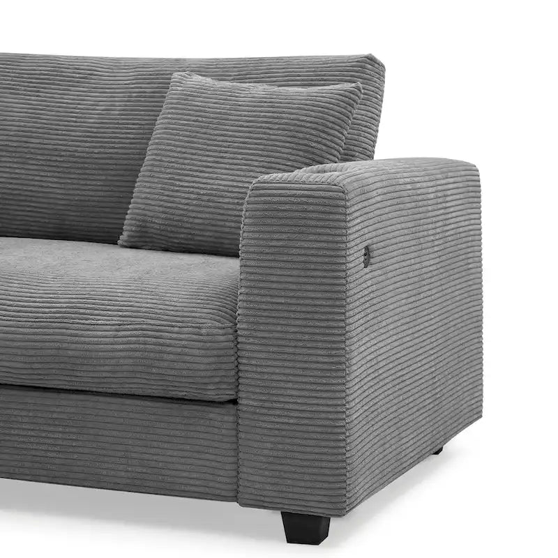 Canapé d'angle en velours côtelé de 340 cm avec port de chargement USB et méridienne de 127 cm - Capacité de 150 kg