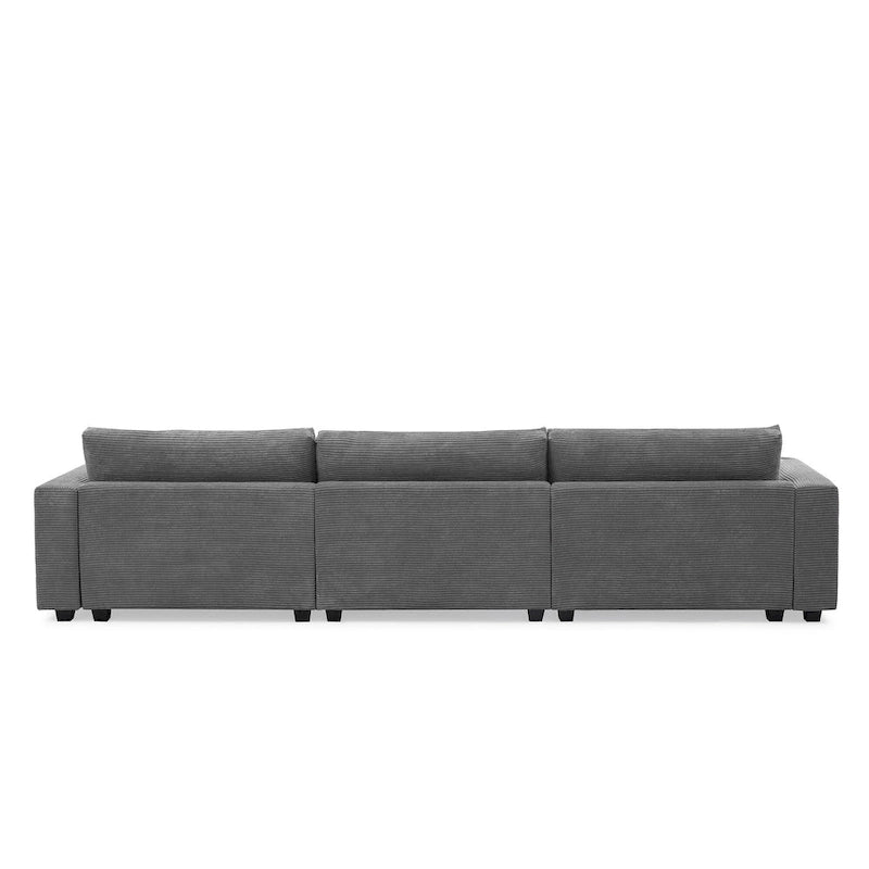 Canapé d'angle en velours côtelé de 340 cm avec port de chargement USB et méridienne de 127 cm - Capacité de 150 kg