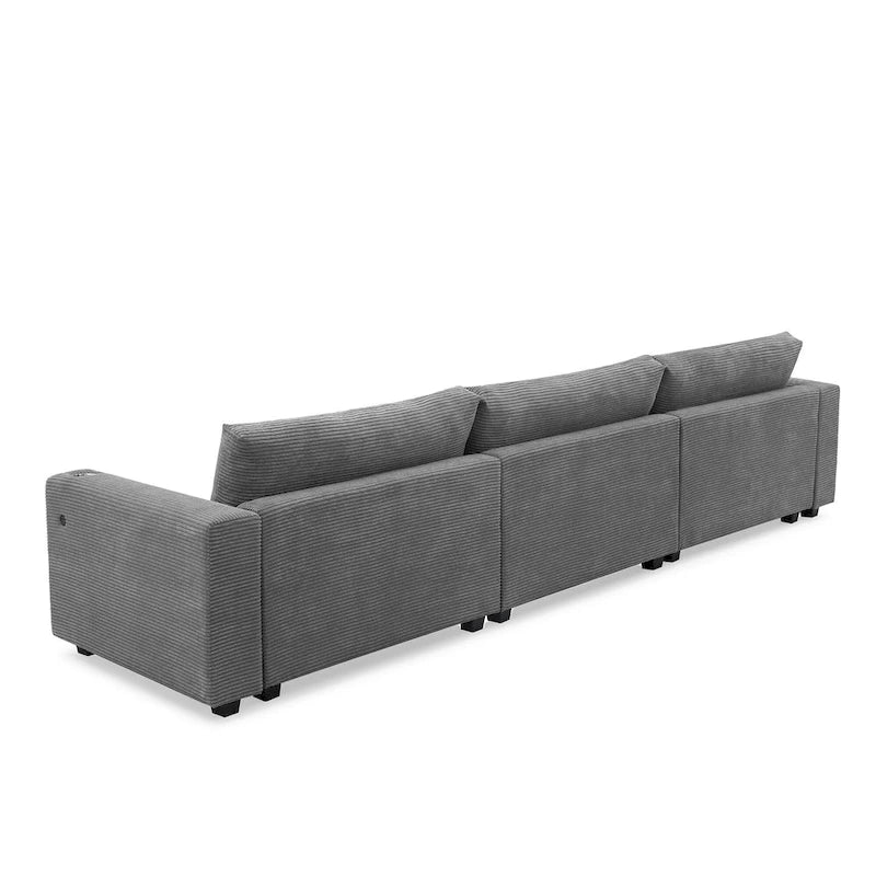 Canapé d'angle en velours côtelé de 340 cm avec port de chargement USB et méridienne de 127 cm - Capacité de 150 kg