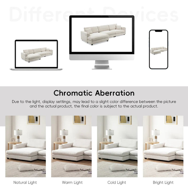 Canapé d'angle en velours côtelé de 340 cm avec port de chargement USB et méridienne de 127 cm - Capacité de 150 kg