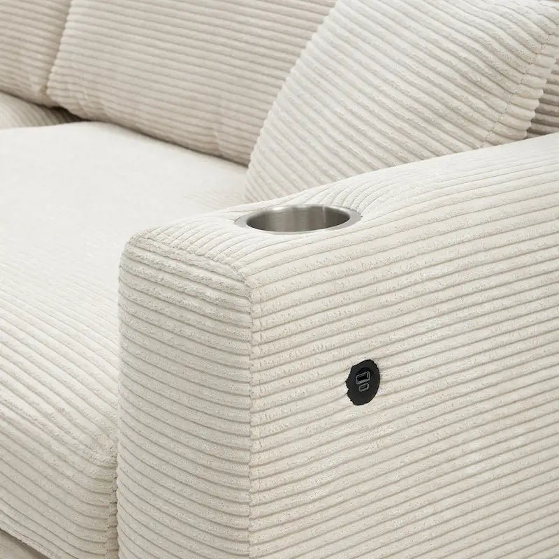 Canapé d'angle en velours côtelé de 340 cm avec port de chargement USB et méridienne de 127 cm - Capacité de 150 kg