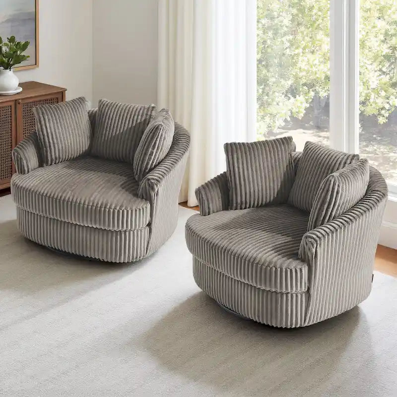 Fauteuil pivotant rond à accoudoirs encastrés et housse amovible en fausse fourrure