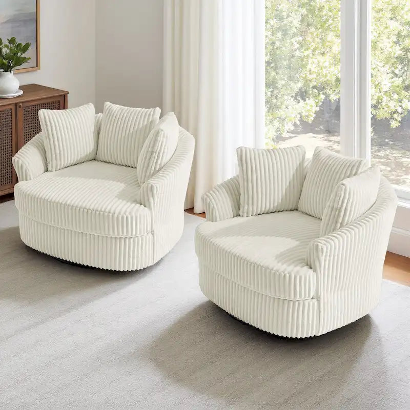 Fauteuil pivotant rond à accoudoirs encastrés et housse amovible en fausse fourrure