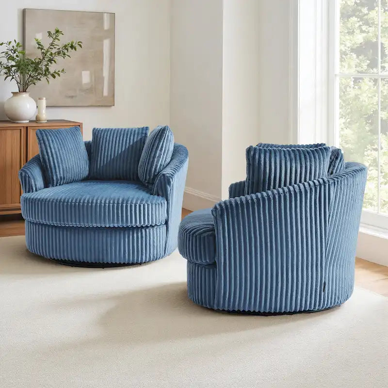 Fauteuil pivotant rond à accoudoirs encastrés et housse amovible en fausse fourrure