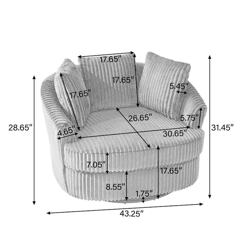 Fauteuil pivotant rond à accoudoirs encastrés et housse amovible en fausse fourrure