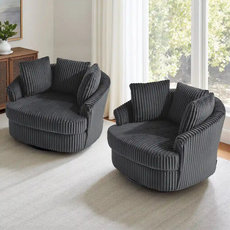 Fauteuil pivotant rond à accoudoirs encastrés et housse amovible en fausse fourrure