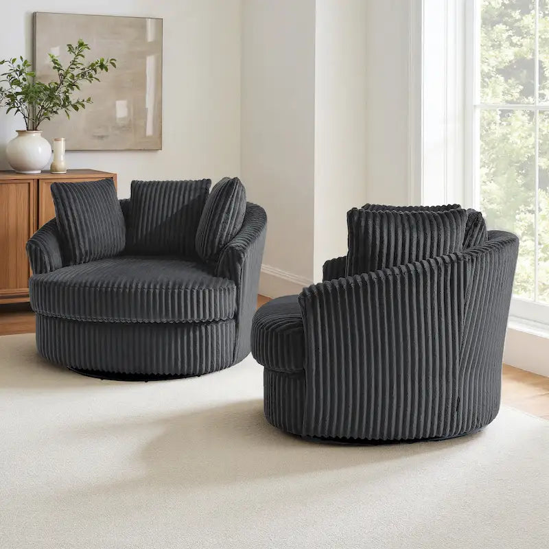 Fauteuil pivotant rond à accoudoirs encastrés et housse amovible en fausse fourrure
