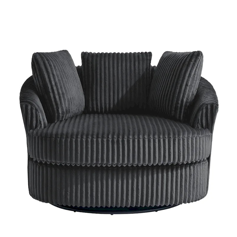 Fauteuil pivotant rond à accoudoirs encastrés et housse amovible en fausse fourrure