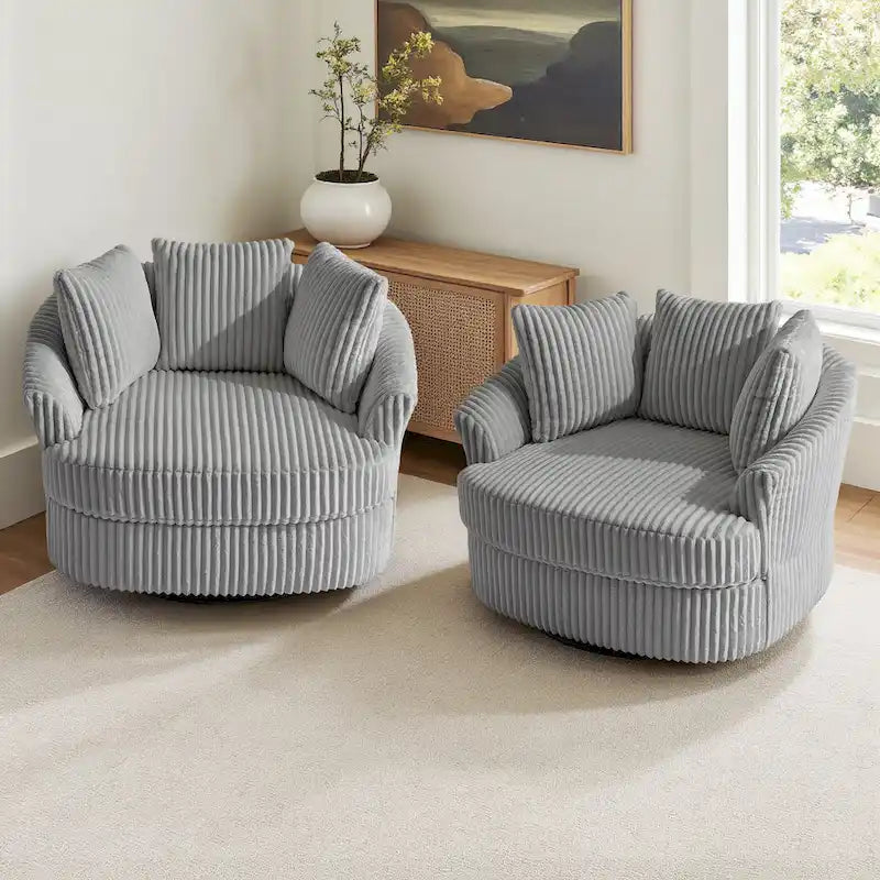 Fauteuil pivotant rond à accoudoirs encastrés et housse amovible en fausse fourrure