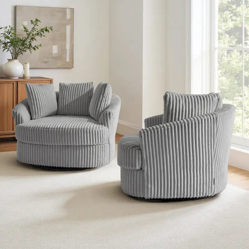 Fauteuil pivotant rond à accoudoirs encastrés et housse amovible en fausse fourrure
