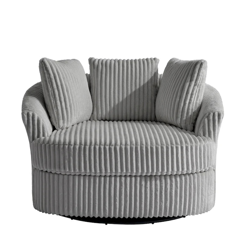 Fauteuil pivotant rond à accoudoirs encastrés et housse amovible en fausse fourrure