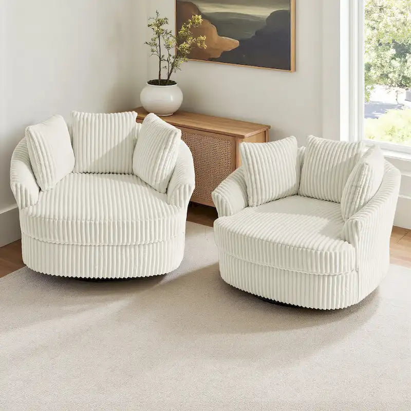 Fauteuil pivotant rond à accoudoirs encastrés et housse amovible en fausse fourrure