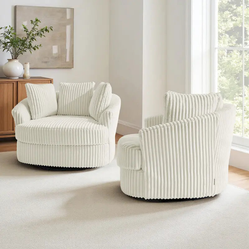 Fauteuil pivotant rond à accoudoirs encastrés et housse amovible en fausse fourrure