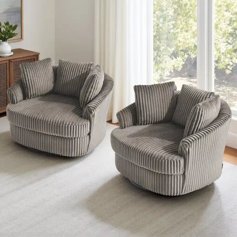 Fauteuil pivotant rond à accoudoirs encastrés et housse amovible en fausse fourrure