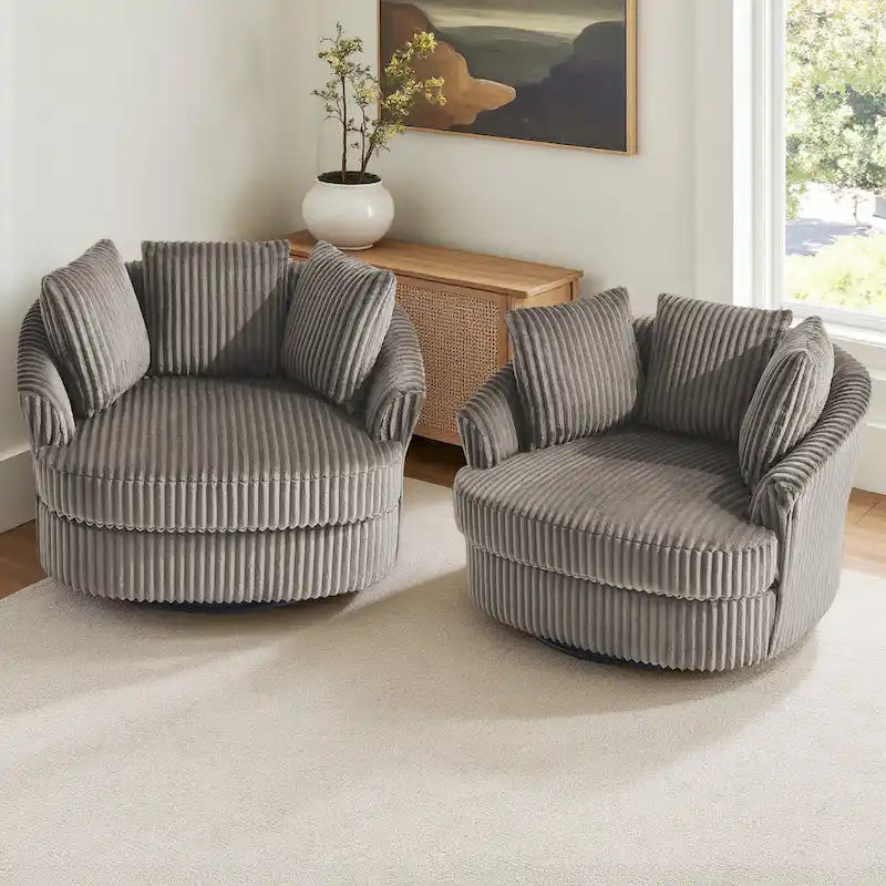Fauteuil pivotant rond à accoudoirs encastrés et housse amovible en fausse fourrure