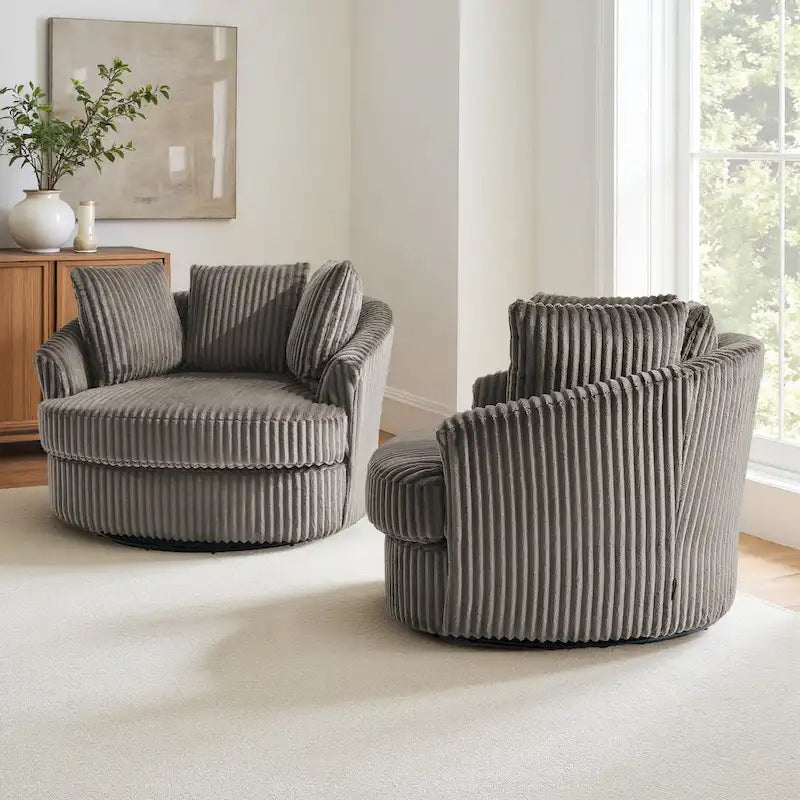 Fauteuil pivotant rond à accoudoirs encastrés et housse amovible en fausse fourrure