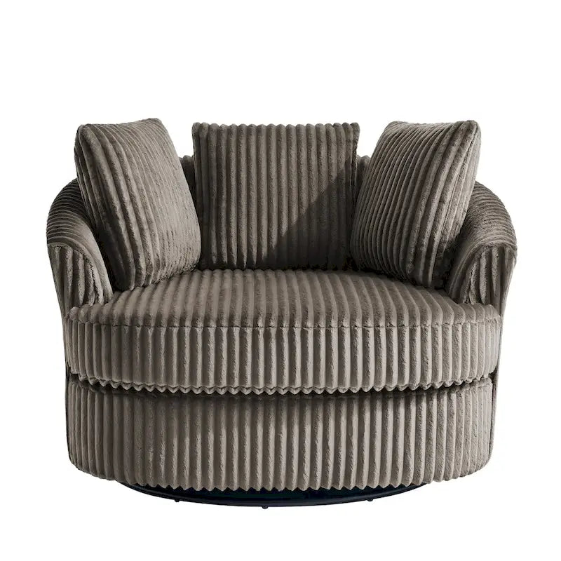 Fauteuil pivotant rond à accoudoirs encastrés et housse amovible en fausse fourrure