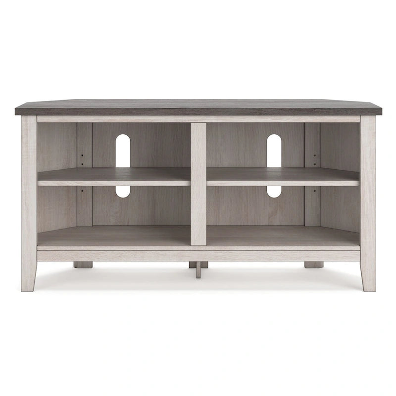 Meuble TV d'angle avec 4 étagères – Gris et blanc rustique, 122 cm