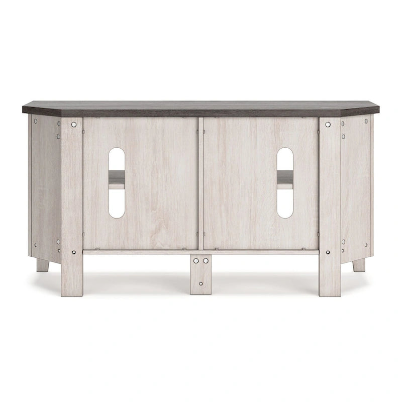 Meuble TV d'angle avec 4 étagères – Gris et blanc rustique, 122 cm
