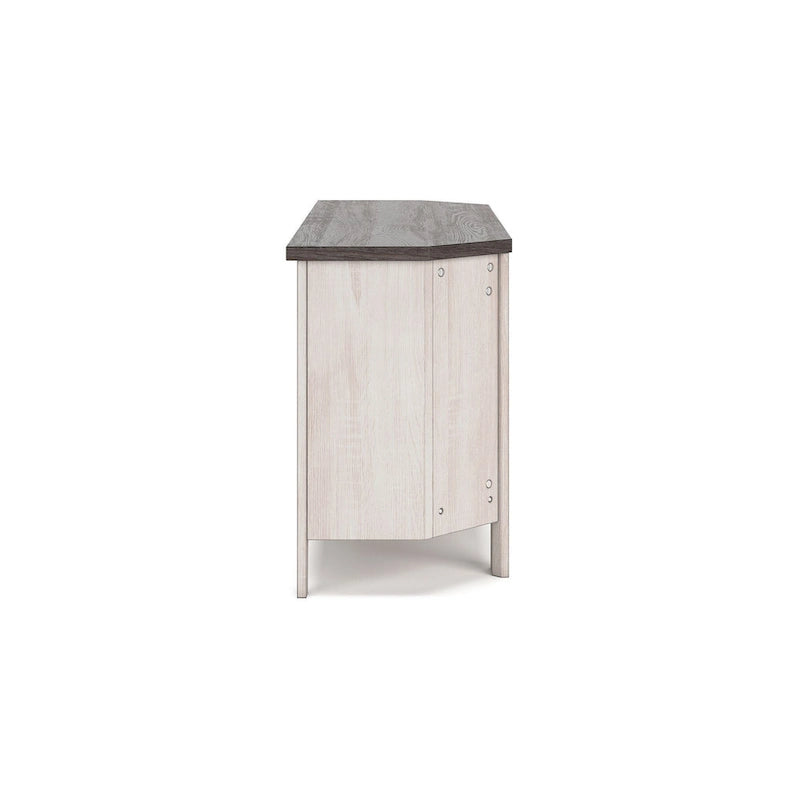 Meuble TV d'angle avec 4 étagères – Gris et blanc rustique, 122 cm