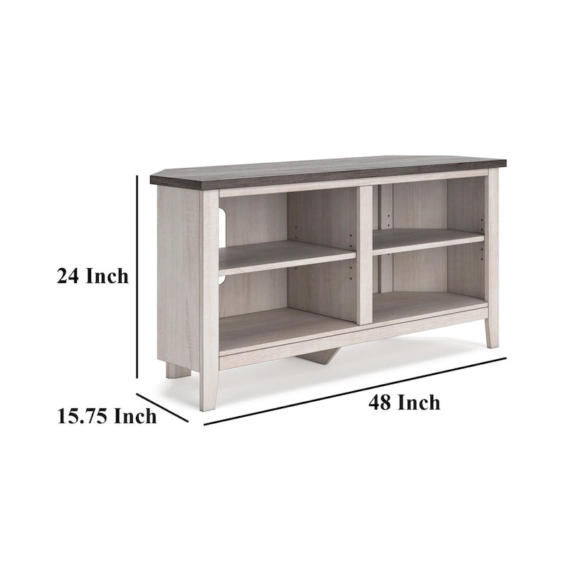 Meuble TV d'angle avec 4 étagères – Gris et blanc rustique, 122 cm