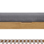 Banc de rangement pour chaussures avec siège rembourré gris et cadre en bambou brun noyer - 91 cm