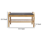Banc de rangement pour chaussures avec siège rembourré gris et cadre en bambou brun noyer - 91 cm