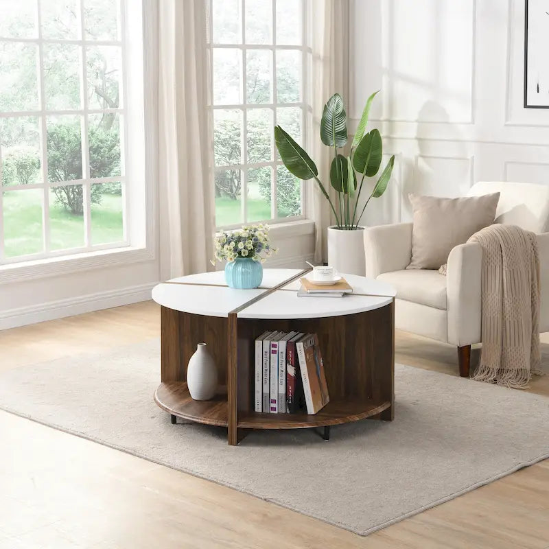 Table basse ronde industrielle avec rangement double-couche - Blanche
