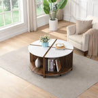 Table basse ronde industrielle avec rangement double-couche - Blanche