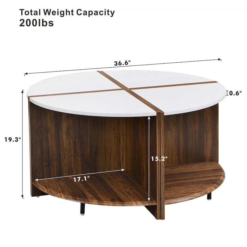 Table basse ronde industrielle avec rangement double-couche - Blanche