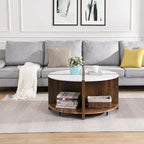 Table basse ronde industrielle avec rangement double-couche - Blanche