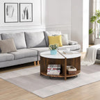 Table basse ronde industrielle avec rangement double-couche - Blanche