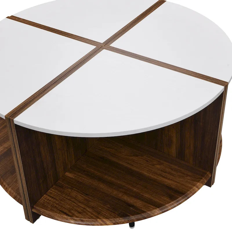 Table basse ronde industrielle avec rangement double-couche - Blanche