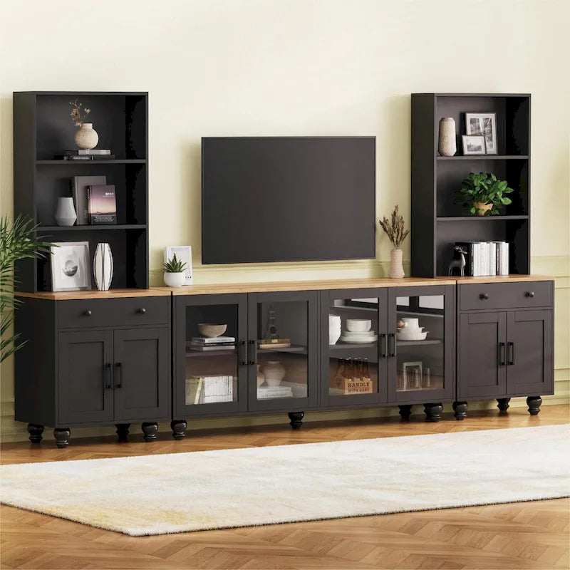 Meuble TV avec étagères et portes en verre trempé pour téléviseurs jusqu'à 70 po