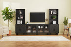 TV Stand with Bookshelves & Tempered Glass Doors, Entertainment Center with Adjustable Shelves for TVs up to 70