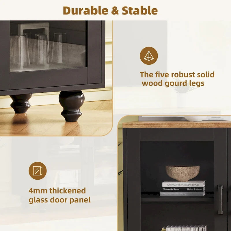 Meuble TV avec étagères et portes en verre trempé pour téléviseurs jusqu'à 70 po
