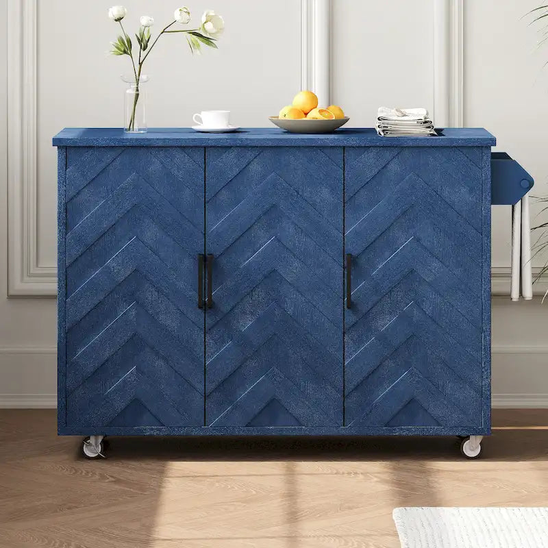 Îlot de cuisine de ferme de 130 cm avec abattant, étagère de rangement interne et roulettes