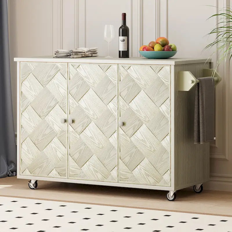Îlot de cuisine de ferme de 130 cm avec abattant, étagère de rangement interne et roulettes