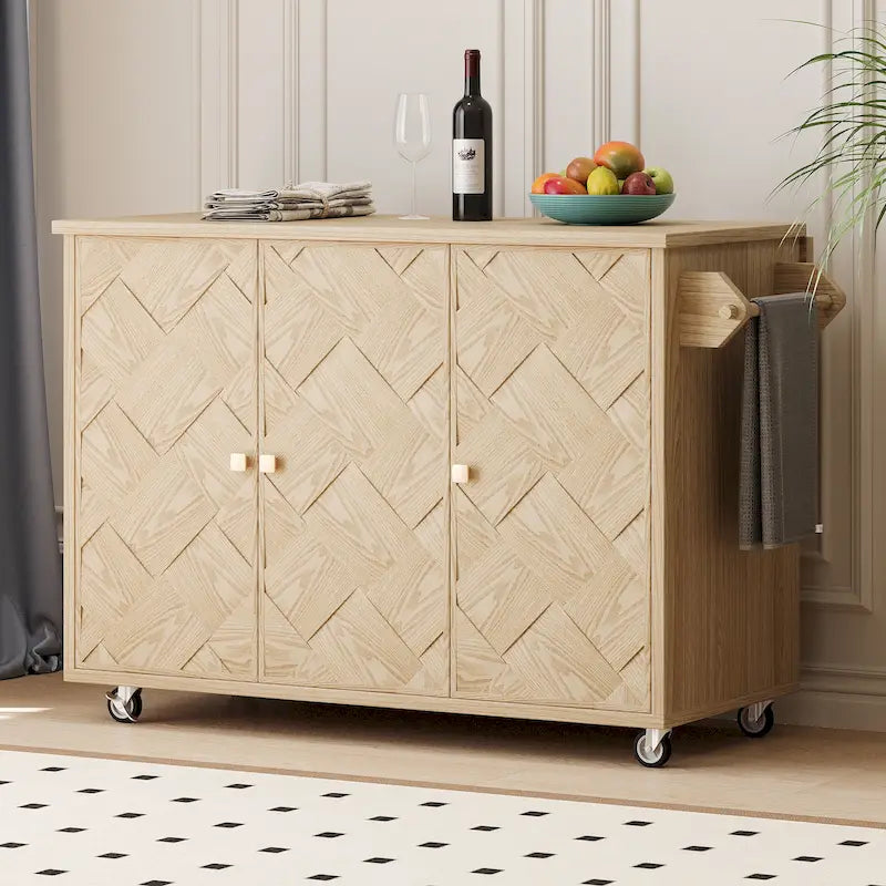 Îlot de cuisine de ferme de 130 cm avec abattant, étagère de rangement interne et roulettes