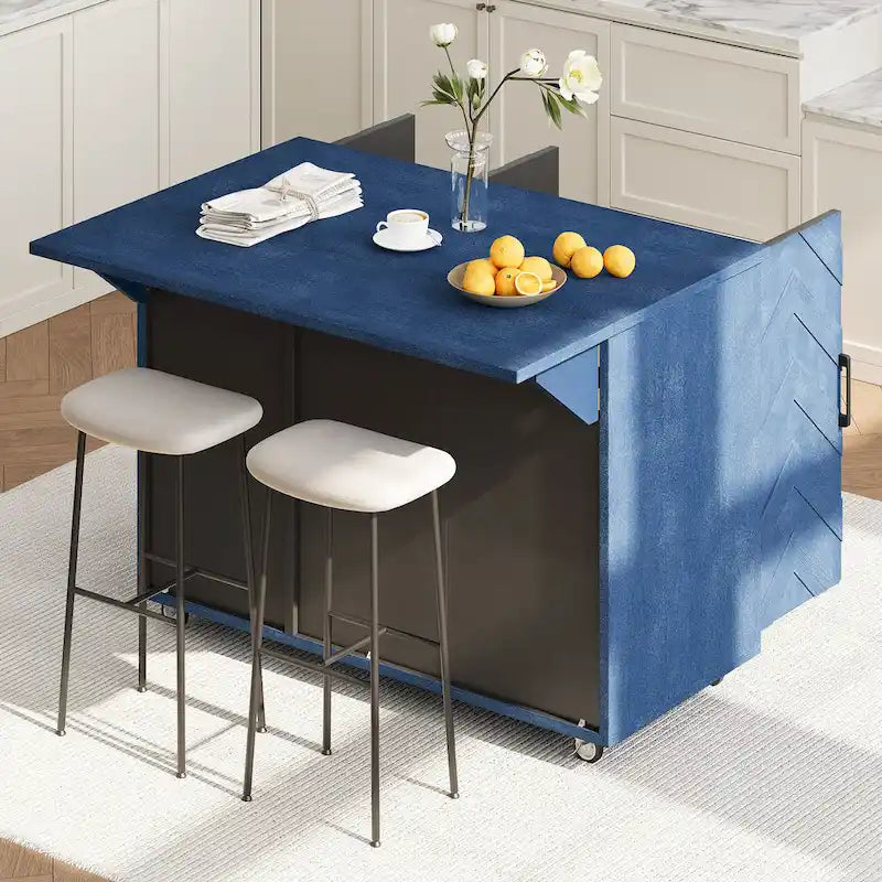 Îlot de cuisine de ferme de 130 cm avec abattant, étagère de rangement interne et roulettes