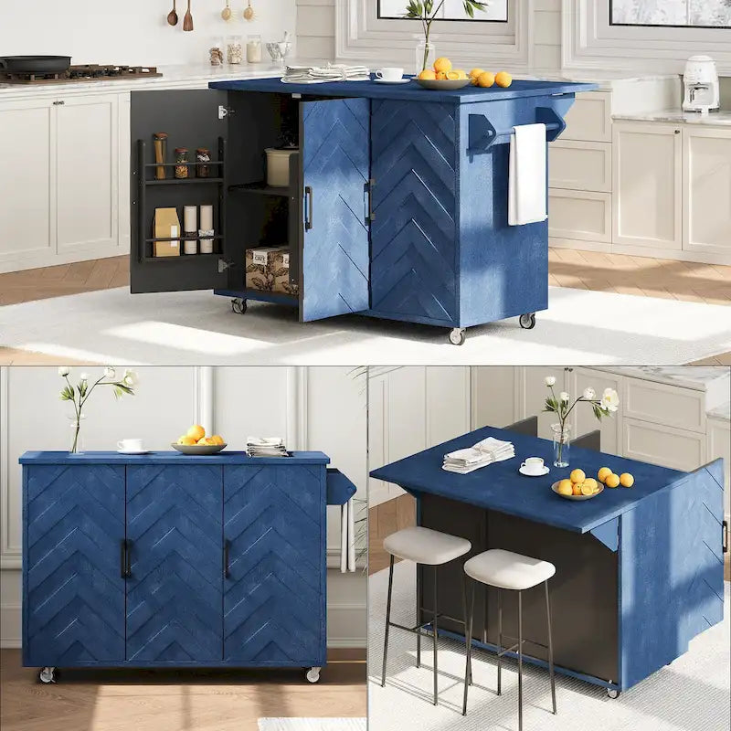 Îlot de cuisine de ferme de 130 cm avec abattant, étagère de rangement interne et roulettes