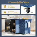 Îlot de cuisine de ferme de 130 cm avec abattant, étagère de rangement interne et roulettes